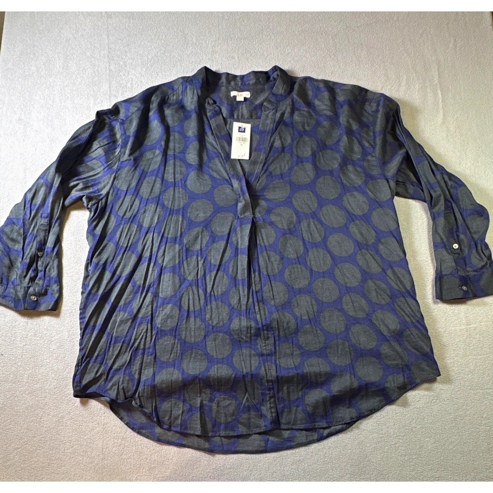 Gap Women's XL Blue Gray Polka Dot V-Neck Long Sleeve Pullover Blouse